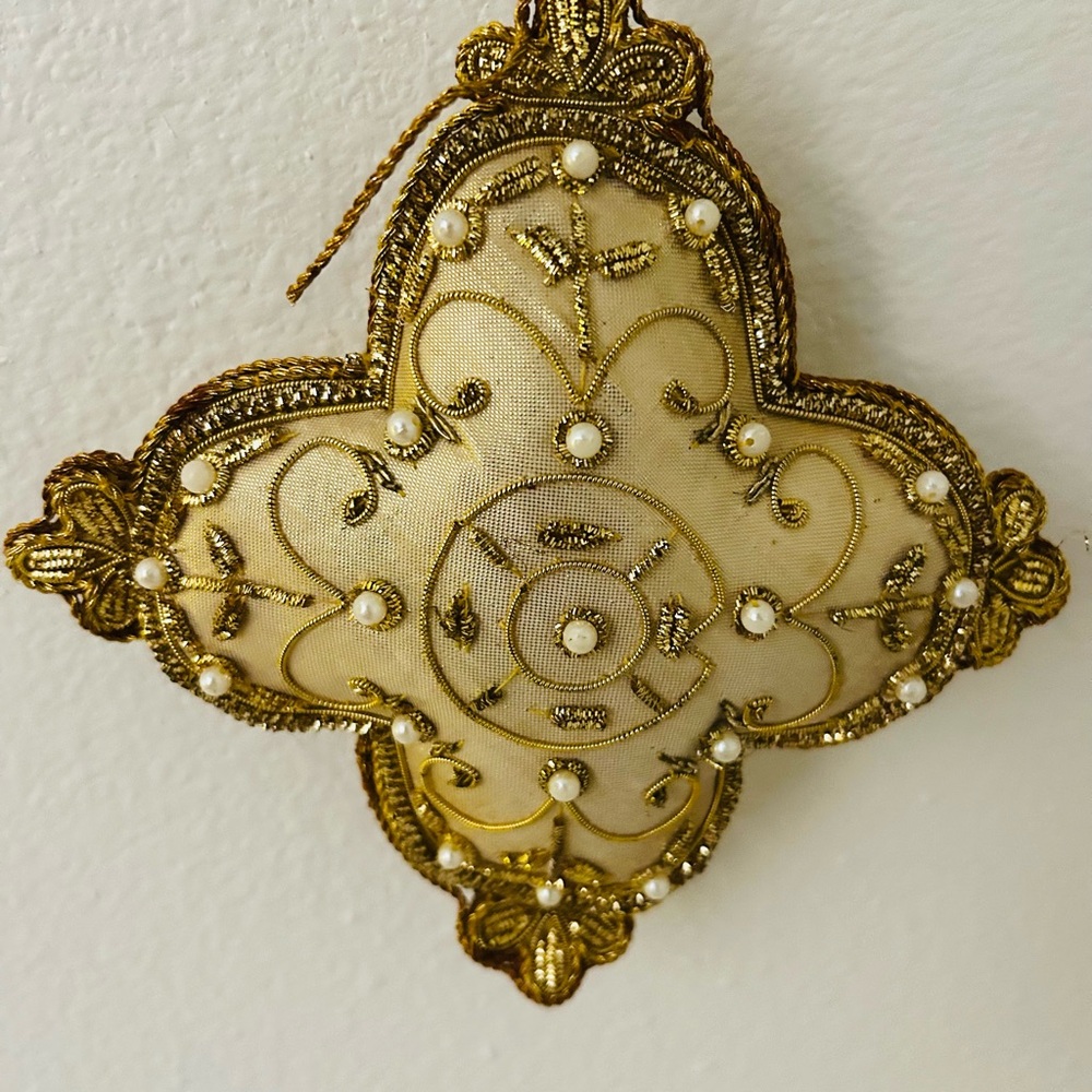 Elegant Gold and Cream Ornament-fabric
